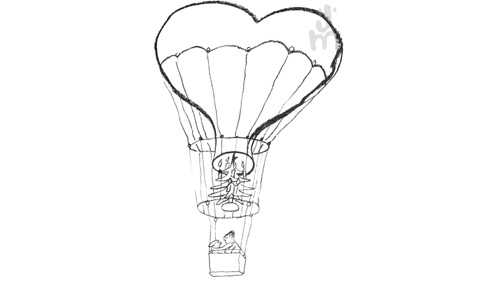 Illustration Weihnachtsbaum als Antrieb für Heißluftballon